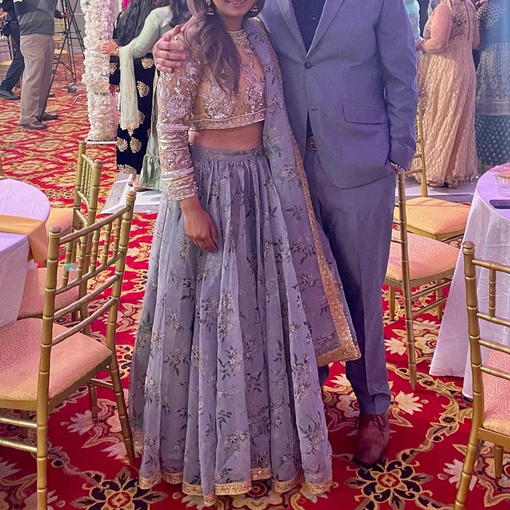 Yellow Gray Floral Lengha Indian Punjabi